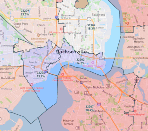 Map of Jacksonville neighborhoods showing real estate growth areas