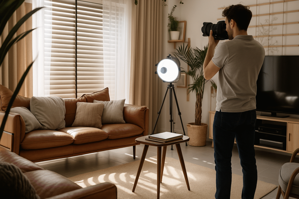 Photographer shooting real estate interior images