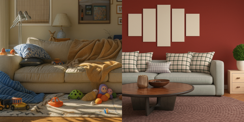 Living room transformation before and after home staging